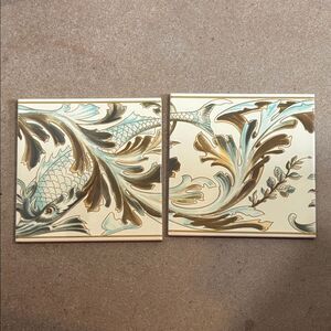 Original Styles 6” Artistic Fish Frieze Design Wall Tiles - Cream Brown 2pc Set